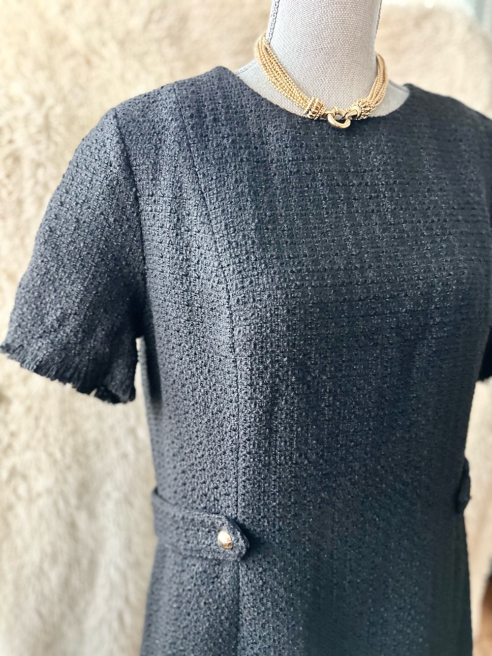 H&M Black Bouclé Shift Dress